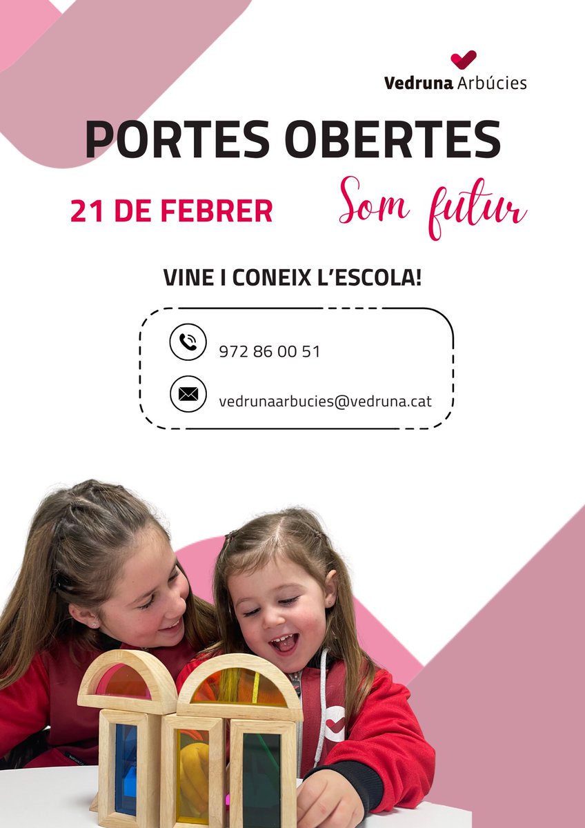 Vedruna Arbúcies (@vedrunaarbucies) on Twitter photo 💬Vols conèixer el nostre projecte educatiu?
Demana una visita personalitzada i vine a descobrir la nostra escola en primera persona! T’explicarem com treballem, com vivim el dia a dia a l’aula i tot el que et podem oferir!
👇🏼
📧vedrunaarbucies@vedruna.cat
📞972 860 051 💬Vols conèixer el nostre projecte educatiu?
Demana una visita personalitzada i vine a descobrir la nostra escola en primera persona! T’explicarem com treballem, com vivim el dia a dia a l’aula i tot el que et podem oferir!
👇🏼
📧vedrunaarbucies@vedruna.cat
📞972 860 051