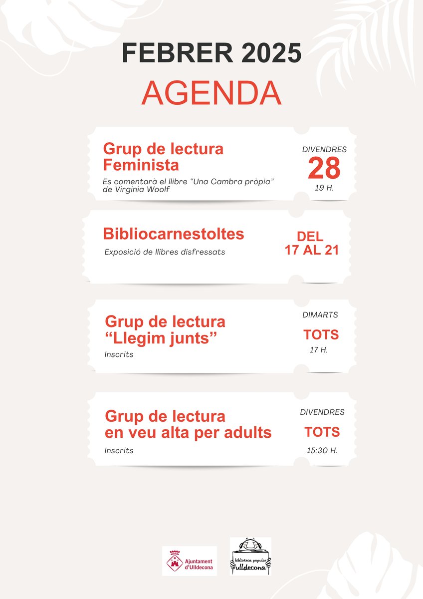 Us presentem les activitats previstes per a aquest mes a la Biblioteca @AjUlldecona @joventut_ulldecona @afaulldecona #ulldecona #bibulldecona #quèfemabibulldecona #bibliotequesEbre