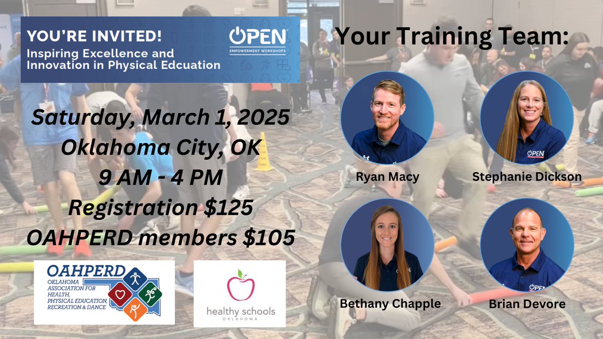Registration is OPEN for our next #physed Teacher Empowerment Workshop in Oklahoma! Join us in person on March 1st for a day of professional learning! <a href="/OK_AHPERD/">Oklahoma AHPERD</a> members receive a $20 discount! More info and register here - openphysed.org/empowerment-wo… #teachershelpingteachers