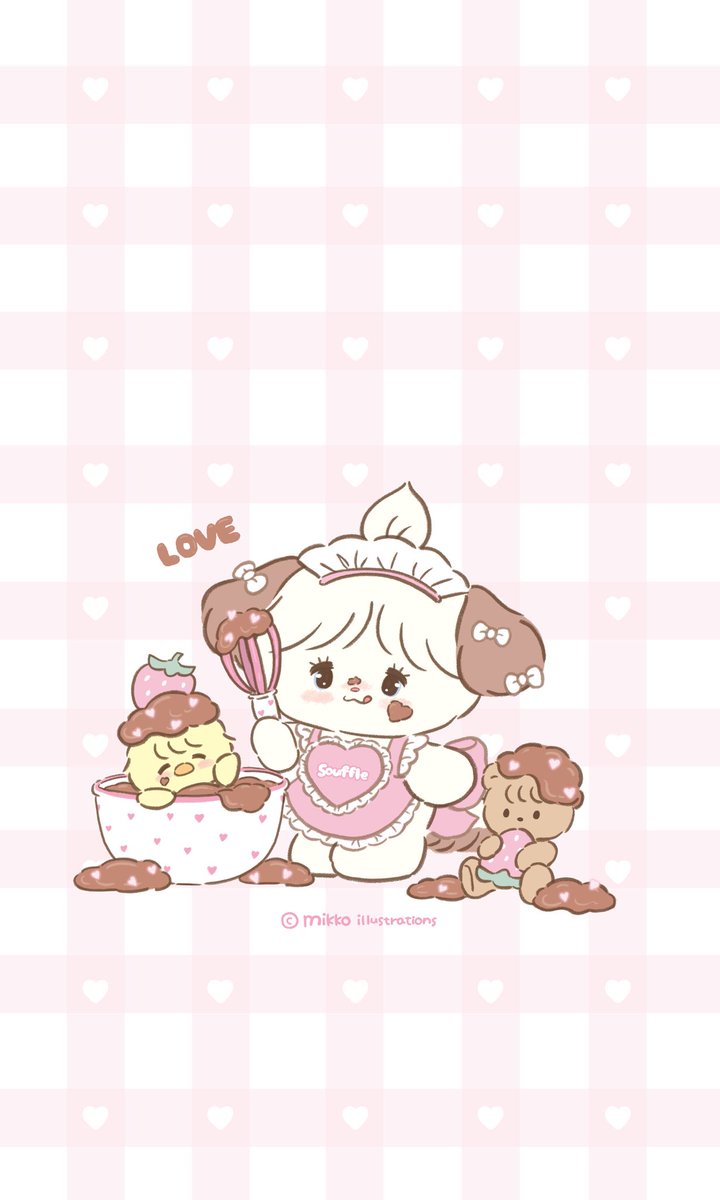 🐶スフレ｛チョコをつくる練習中🍫🍫🍫 🐥パフ｛〜♪ (ロック画面に