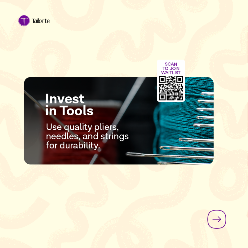 TailorteApp's tweet photo. Are you a Beadmaker? Stay ahead in the fashion industry with Tailorte, the ultimate app for fashion creators.
๐ Join the waitlist for early access to exclusive insights!
#Tailorte #FashionTech #Beadmakers #JewelryDesign #HandmadeJewelry #FashionBusiness
