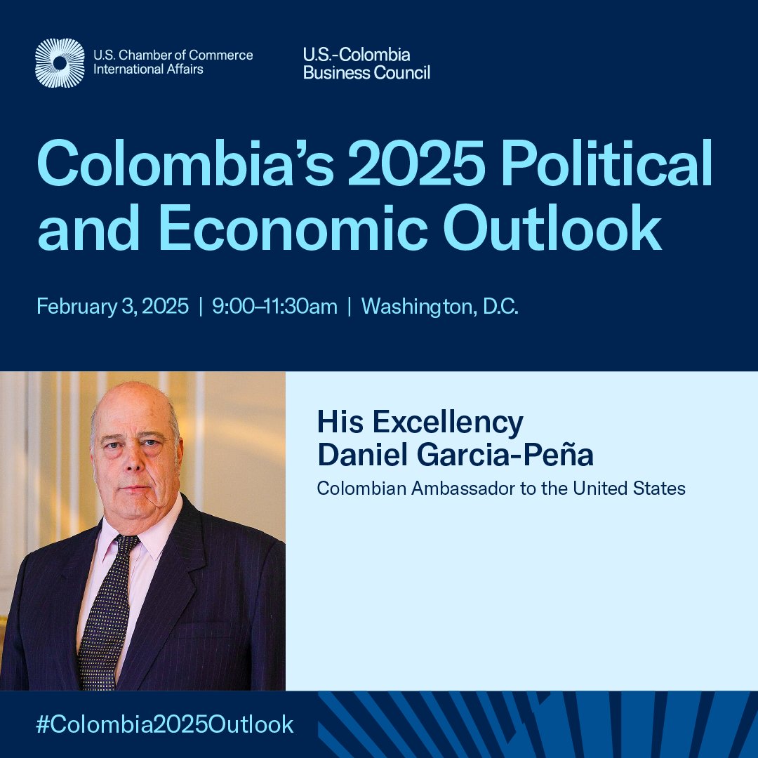 Embassy of Colombia in the United States (@colombiaembusa) on Twitter photo #InMinutes Ambassador of Colombia to the United States H.E. Daniel García-Peña will address #Colombia2025Outlook in Washington D.C. Tune in for key insights on Colombia’s political and economic landscape. 🇨🇴🇺🇸Join the conversation <a href="/USCOLBC/">U.S. - Colombia Business Council (USCBC)</a> #InMinutes Ambassador of Colombia to the United States H.E. Daniel García-Peña will address #Colombia2025Outlook in Washington D.C. Tune in for key insights on Colombia’s political and economic landscape. 🇨🇴🇺🇸Join the conversation <a href="/USCOLBC/">U.S. - Colombia Business Council (USCBC)</a>