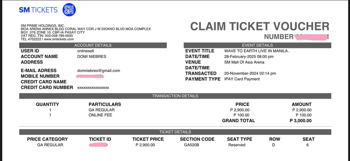 aezyoo's tweet photo. wts lfb ph
🌀 wave to earth manila ticket
feb 28, 2025 @ moa arena 📍

₱2.5k (bought for 3k)
⤷ ga reg ; 520b row d seat 6
⤷ can ship or meetup (dlsu), lmk
⤷ payo only
⤷ dm/reply to claim!

w2e play with earth 0.03 world tour mall of asia general admission regular concert tix https://t.co/uvTVp9dGqU