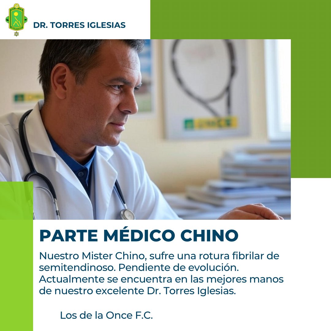 Sigue habiendo cola en nuestra enfermería del club.
Deseamos la más pronta recuperación a nuestro mister tanto para la dirección de nuestra plantilla como en su exitosa carrera atlética en la disciplina de marcha atlética.
Ánimo Chino💚 #estoeslaonce