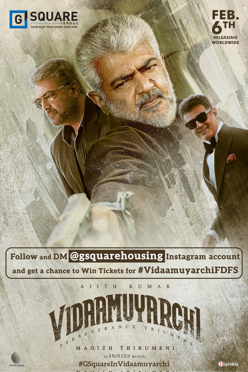 Upgraded &amp; Unstoppable.
#GSquareInVidaamuyarchi is here to present you the Ticket to 2x Celebration 💥🎟️

Follow and DM <a href="/GSquareHousing/">G Square Housing</a> Instagram Account and get a chance to win #VidaamuyarchiFDFS Tickets 🎟️ 🏃

#Vidaamuyarchi #VidaamuyarchiFromFeb6
#EffortsNeverFail 

#GSquare