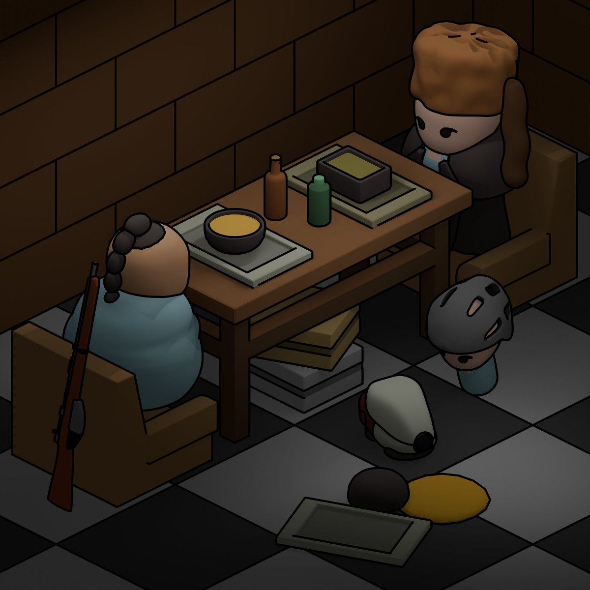 Johan785973's tweet image. The incident in the kitchen..
A young colonist watches the work of a cleaning robot, while the adults are busy with their own affairs 🍻
#RimWorld