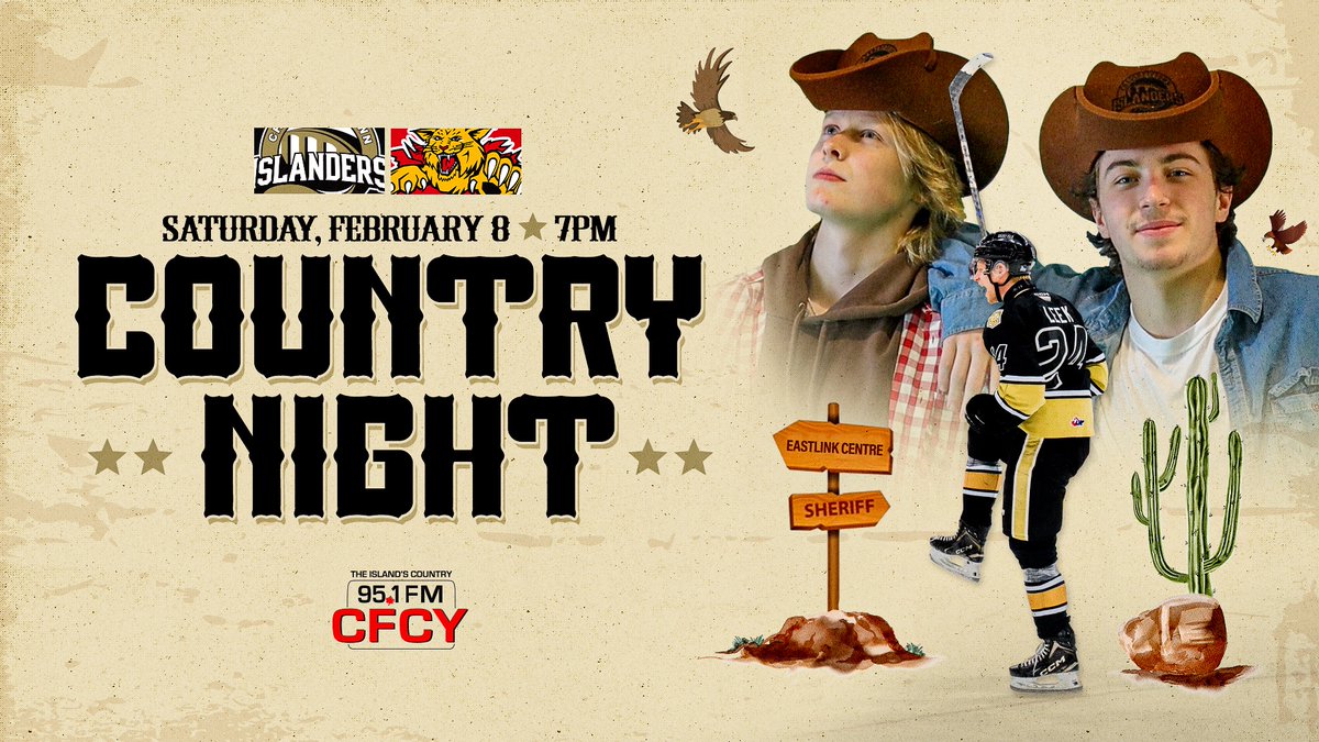 IslandersHKY's tweet photo. Y’all ready for a boot-stompin’ good time? 🤠🌾

Join us on Saturday, Feb. 8th, for Country Night at the Eastlink Centre! Wear your best country gear, enjoy great hockey, and soak in the fun atmosphere. 

Giddy up and grab your tickets now! ↙️
https://t.co/xF7nUm0Sb0 https://t.co/xo7rQEPNrY