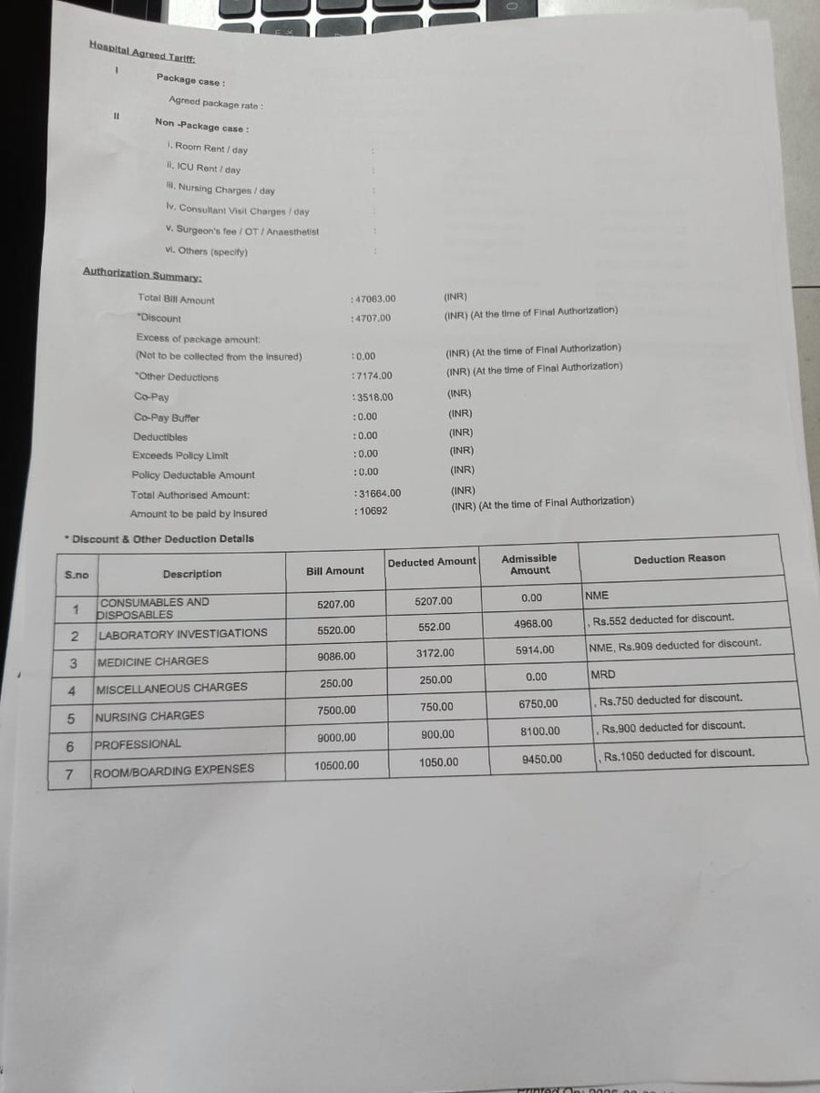 sreedeeplal's tweet image. @VidalHealthcare 
Despite having corporate insurance, I paid ₹13K! Why are Consumables (₹5207) &amp;amp; Medicines (₹9086, ₹3172 cut) marked as NME &amp;amp; not covered? @VidalHealthcare  This is unfair! #HealthInsuranceFail  @IRDAI_India @PMOIndia @FinMinIndia #UnfairDeductions