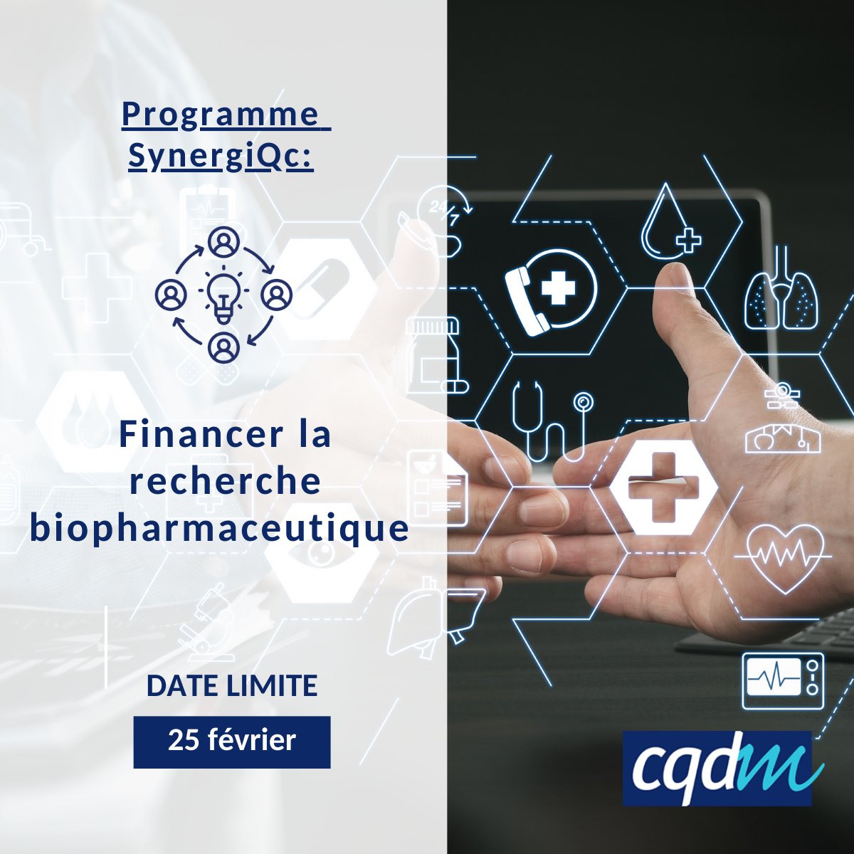 CQDM (@cqdm_canada) on Twitter photo 📢 Accédez à des fonds pour votre R-D avec SynergiQc ! Un programme du CQDM qui renforce l'innovation en biopharmaceutique au Québec en établissant des partenariats public-privé. 
🗓️Vous avez jusqu’au 25 février 2025 pour déposer vos projets
👉lnkd.in/dsBhwAZ8 📢 Accédez à des fonds pour votre R-D avec SynergiQc ! Un programme du CQDM qui renforce l'innovation en biopharmaceutique au Québec en établissant des partenariats public-privé. 
🗓️Vous avez jusqu’au 25 février 2025 pour déposer vos projets
👉lnkd.in/dsBhwAZ8