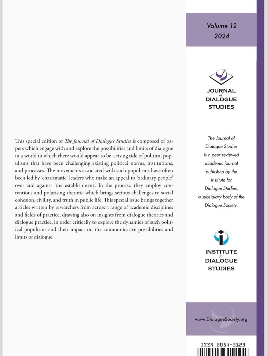 DialogueSociety's tweet photo. The latest edition of the Journal of Dialogue Studies is out! 📢📖 This special issue explores the possibilities and limits of Dialogue in a World of Political Populisms. Click the link to read: 🔗 https://t.co/HkaukVxtZj #DialogueStudies #PoliticalPopulism https://t.co/GAp61HWLe6