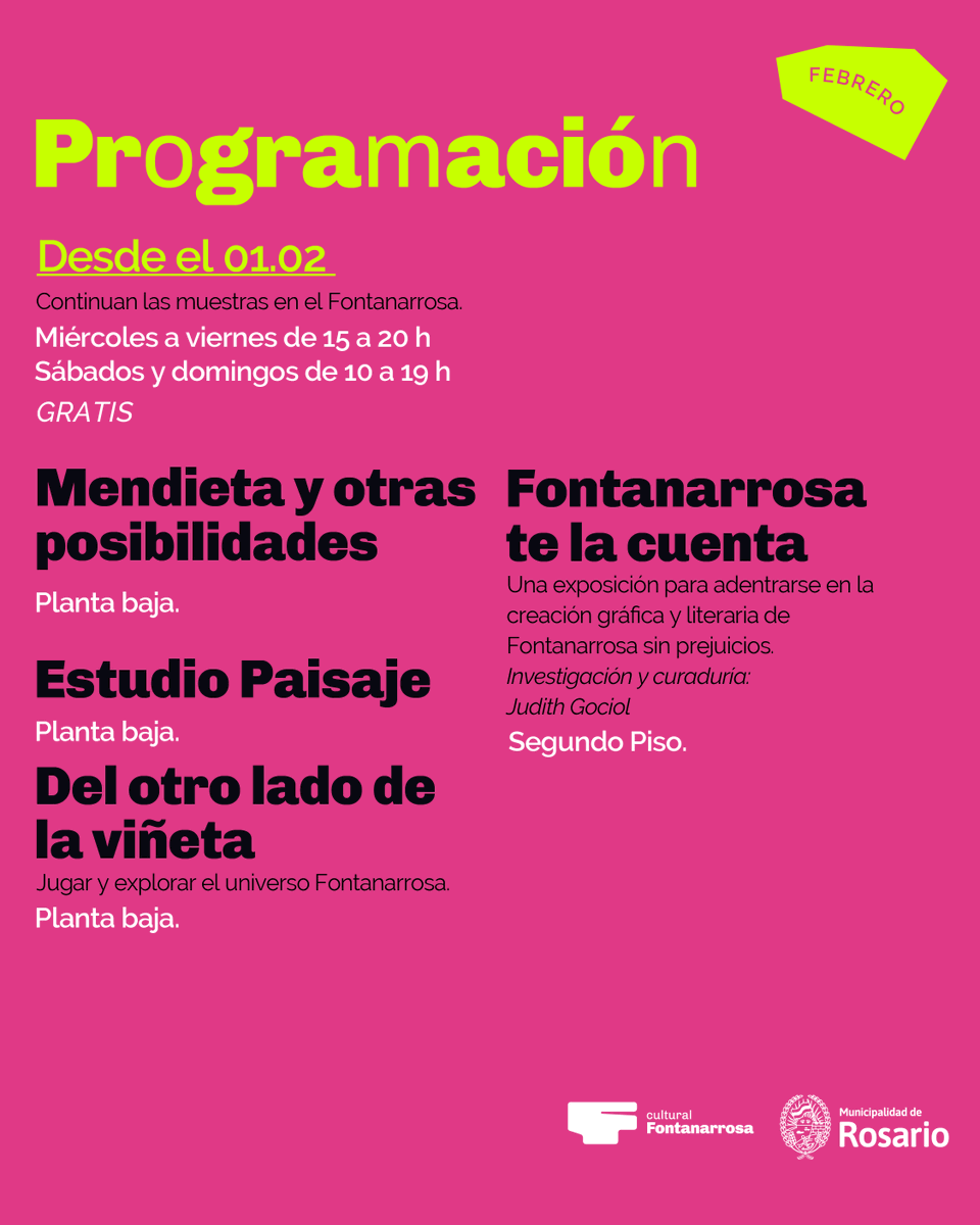 #Febrero en el Fontanarrosa ❤️🔥
➡️Vie 14, 18 h #NochedeMuseosAbiertos con shows en vivo de <a href="/Manuelwirzt/">Manuel Wirzt</a>  y Session Groove +  visita guiada y muestras en Hall, P. Baja y 2° Piso.
➡️Jue 27, 20 h #NochesdeLunario con show de <a href="/emmahorvilleur1/">Emmanuel Horvilleur</a>, Mutu y Santi Muk
#unespacioconfuturo