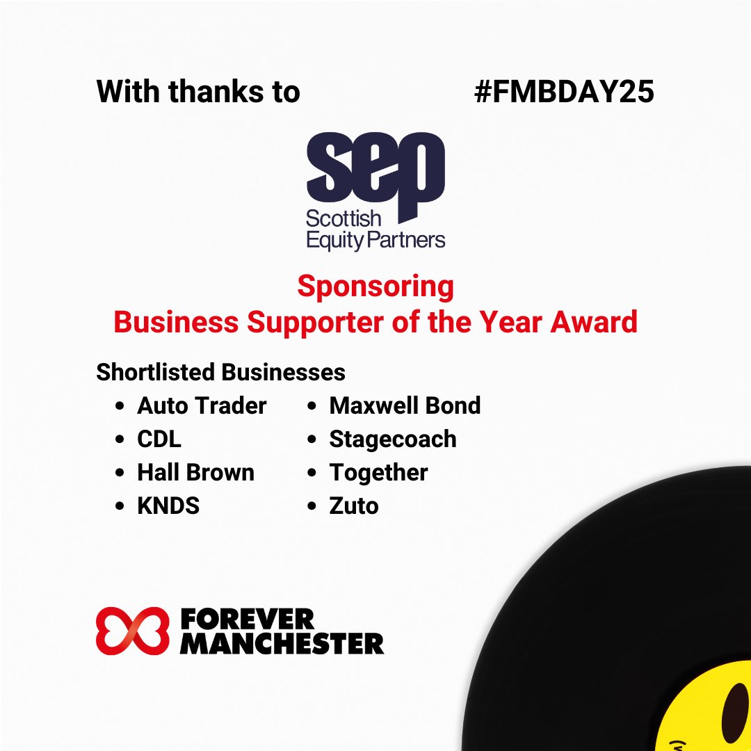 Forever Manchester (@4evermanchester) on Twitter photo Thanks to Scottish Equity Partners for sponsoring the Business Supporter of the Year Award! The shortlist is: Auto Trader, <a href="/CDL_Software/">CDL Software</a>, <a href="/HallBrownLaw/">Hall Brown Family Law</a>, <a href="/WFEL_bridges/">KNDS UK</a>, <a href="/MaxwellBondUK/">Maxwell Bond</a>, <a href="/StagecoachGM/">StagecoachGM</a>, <a href="/Together_Money/">Together</a>, and <a href="/Zuto/">Zuto</a>. #FMBDAY25 #ForeverManchester Thanks to Scottish Equity Partners for sponsoring the Business Supporter of the Year Award! The shortlist is: Auto Trader, <a href="/CDL_Software/">CDL Software</a>, <a href="/HallBrownLaw/">Hall Brown Family Law</a>, <a href="/WFEL_bridges/">KNDS UK</a>, <a href="/MaxwellBondUK/">Maxwell Bond</a>, <a href="/StagecoachGM/">StagecoachGM</a>, <a href="/Together_Money/">Together</a>, and <a href="/Zuto/">Zuto</a>. #FMBDAY25 #ForeverManchester