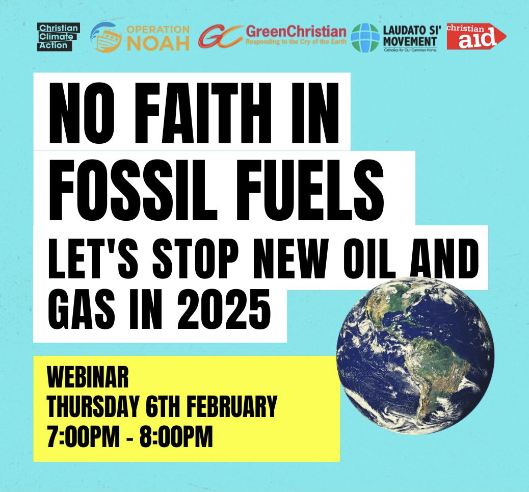 As the UK Government consults on whether to end drilling for new oil &amp; gas, join Operation Noah &amp; our partners for a ‘No Faith in Fossil Fuels’ webinar this Thursday 6 February, 7pm-8pm, featuring Rt Revd Rosemarie Mallett, Bishop of Croydon. Register: us02web.zoom.us/meeting/regist…