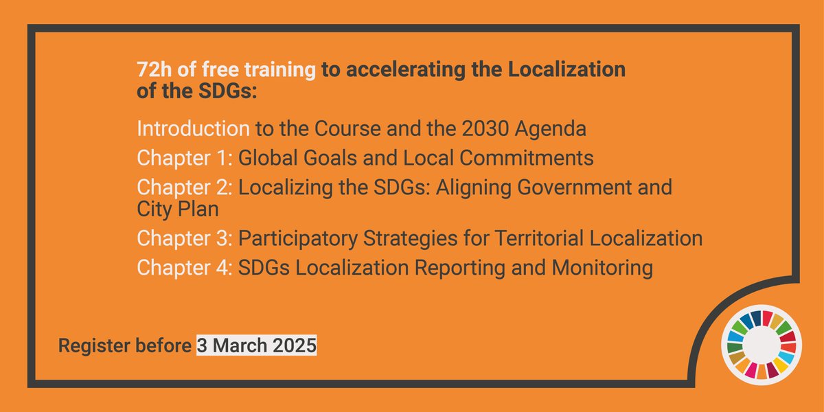 uclg_org's tweet photo. 🔊 Don’t miss the @uclg_org Online Course to accelerate the #SDGsLocalization.
Subscribe here👇
https://t.co/dLCscKPkqT
🟢 With selected cases & discussion with other members, partners & games & quizzes! https://t.co/fqa8finyuS