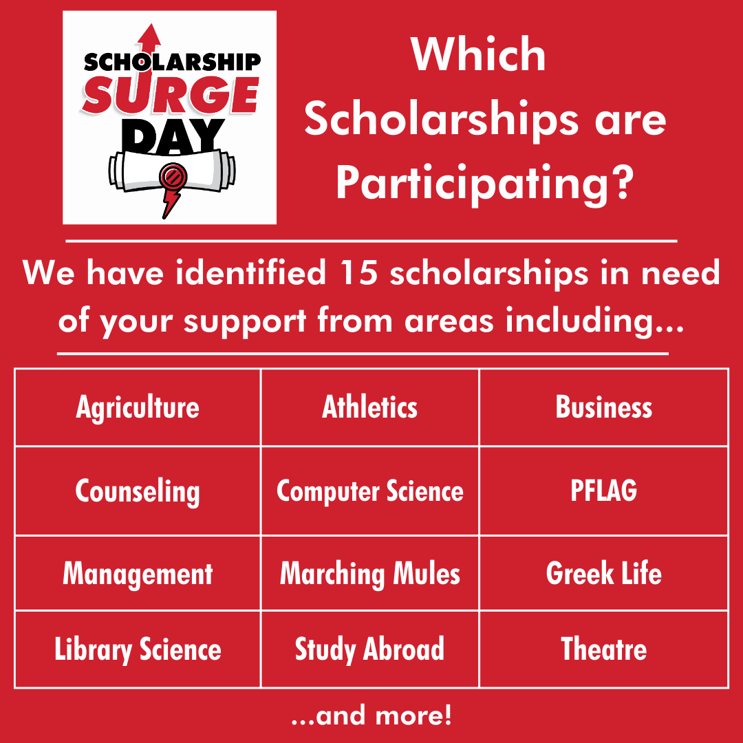 Share the love on Feb. 18, UCM's first-ever #ScholarshipSurgeDay! Donate directly to a scholarship of your choice, and the UCM Alumni Foundation will DOUBLE YOUR GIFT, investing it in the scholarship endowment for years to come! Learn more at ucmgives.org.