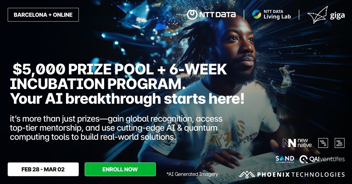 lablab.ai (@lablabai) on Twitter photo 1️⃣ 🚀 $5,000 prize pool & an exclusive AI incubator spot—are you in?
The AI for Connectivity Hackathon is giving innovators a chance to build, win & scale! 🏆
<a href="/Gigaglobal/">Giga</a> <a href="/NewNativeAI/">New Native</a> <a href="/NTTDataSpain/">NTT DATA España</a> <a href="/SandTechInc/">Sand Technologies</a> <a href="/QAIventures/">QAI Ventures</a> <a href="/aimlapi/">AI/ML API</a> 1️⃣ 🚀 $5,000 prize pool & an exclusive AI incubator spot—are you in?
The AI for Connectivity Hackathon is giving innovators a chance to build, win & scale! 🏆
<a href="/Gigaglobal/">Giga</a> <a href="/NewNativeAI/">New Native</a> <a href="/NTTDataSpain/">NTT DATA España</a> <a href="/SandTechInc/">Sand Technologies</a> <a href="/QAIventures/">QAI Ventures</a> <a href="/aimlapi/">AI/ML API</a>