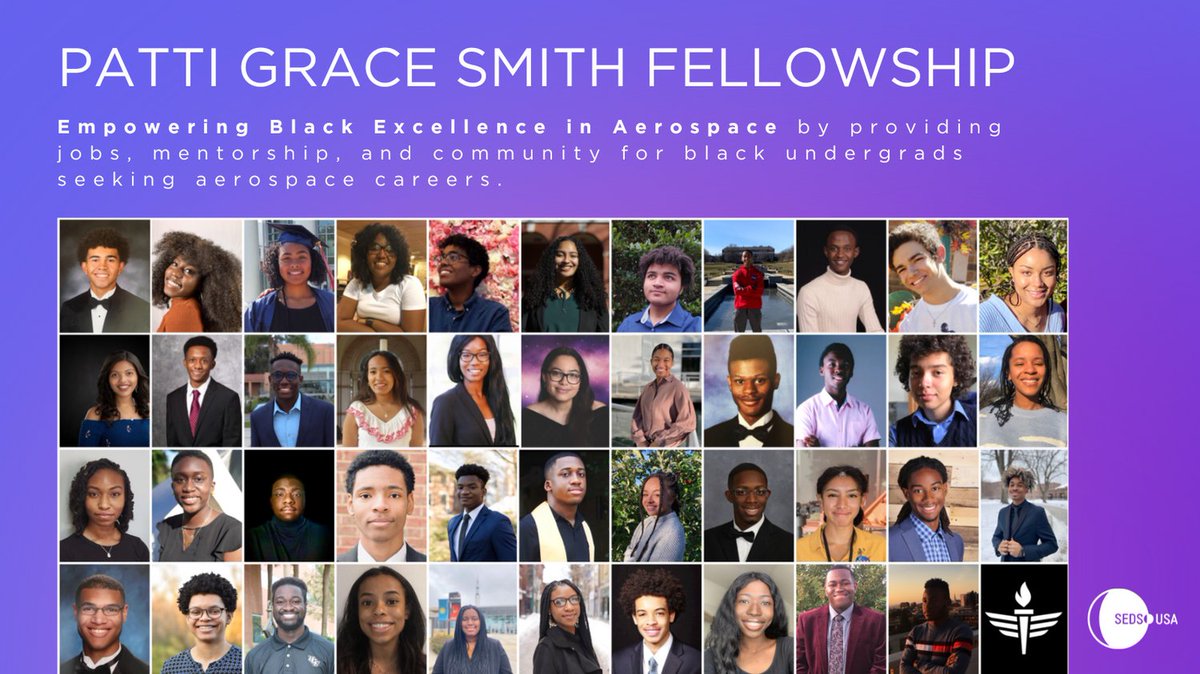 SEDS (@sedsusa) on Twitter photo This month we are celebrating <a href="/PGSFellowship/">Patti Grace Smith Fellowship</a>, a nonprofit org giving extraordinary Black students their 1st aerospace jobs, personalized mentors & more! This month we are celebrating <a href="/PGSFellowship/">Patti Grace Smith Fellowship</a>, a nonprofit org giving extraordinary Black students their 1st aerospace jobs, personalized mentors & more!