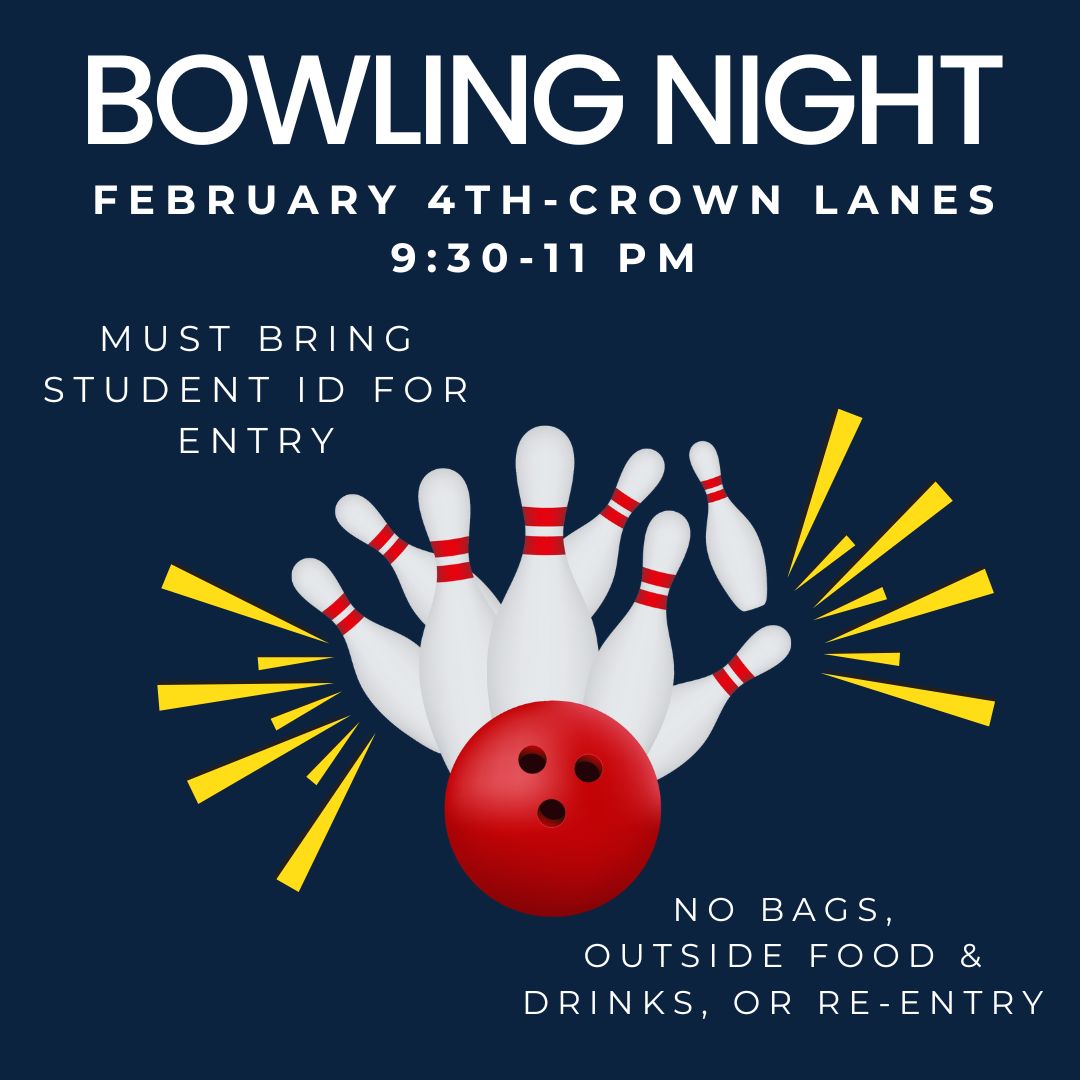 Come out for USM Bowling Night February 4th from 9:30-11 PM @ Crown Lanes in Leavenworth, KS. Student ID Required for Entry. No bags, outside food &amp; drink, or re-entry after exit.