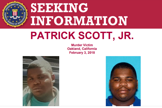 The #FBI is offering a reward of up to $20,000 for info leading to the arrest of those responsible for the death of Patrick Scott, Jr. On Feb 3, 2018, he was shot at the bus stop at 62nd Street and Market Street in Oakland, CA: fbi.gov/wanted/seeking…