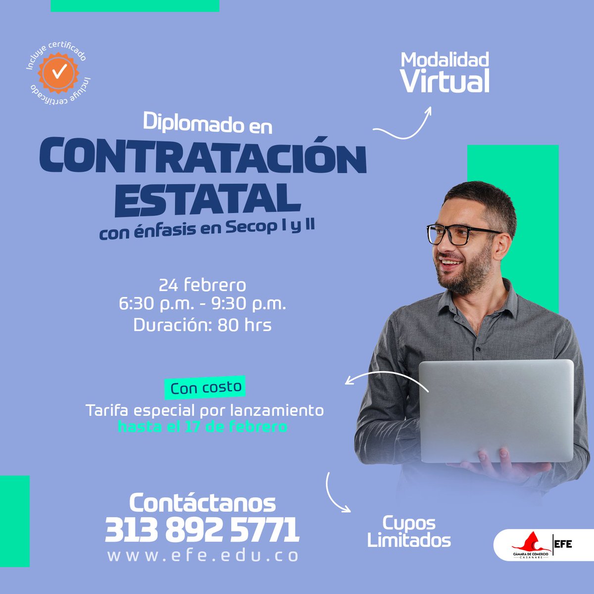 ¡Transforma tu carrera con el Diplomado en Contratación Estatal! 🚀 
Aprende a gestionar contratos con Secop I y II y conviértete en un experto en contratación pública.
Más info: 3138925771
#virtual #secop