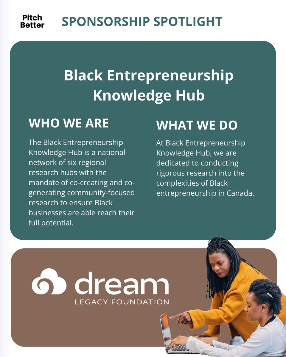 What they do: Celebrating BEKH's work in empowering Black businesses through community engagement, research, and ecosystem mapping with Canada’s Black Entrepreneurship Program. Thriving together! 
<a href="/BekhCanada/">Black Entrepreneurship Knowledge Hub Canada</a> 
.
#SponsorSpotlight #BlackEntrepreneurship #BEKH #FoundHers