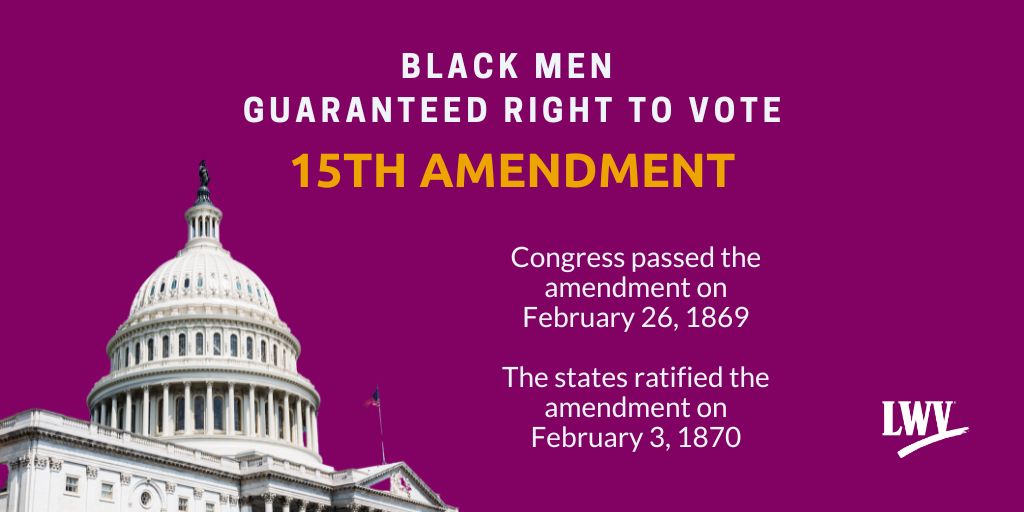 #OnThisDay in 1870, the 15th Amendment, which granted black men the right to vote, was ratified. Unfortunately, Southern states continued to disenfranchise black voters through the use of poll taxes, literacy tests, threats of physical harm, etc.