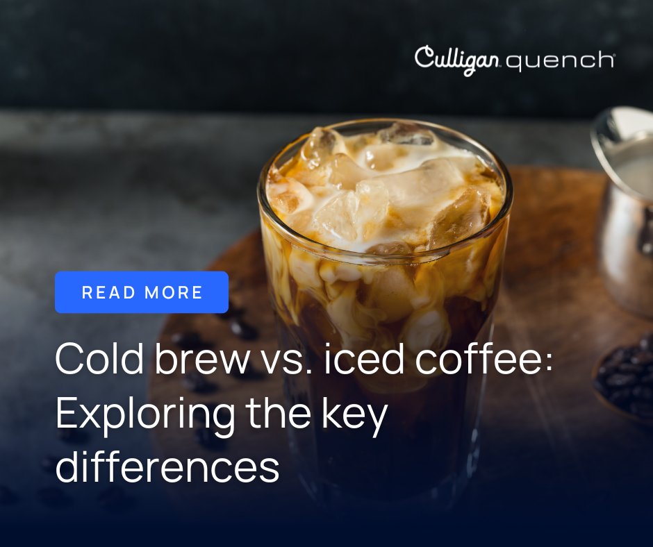 While they may look the same in your cup, these two chilled coffee favorites have distinct brewing methods, flavors, and caffeine levels. Which one is best for your office?

Get the full breakdown in our latest blog! ow.ly/E4yb50USpi7

#icedcoffee #coldbrew #culliganquench