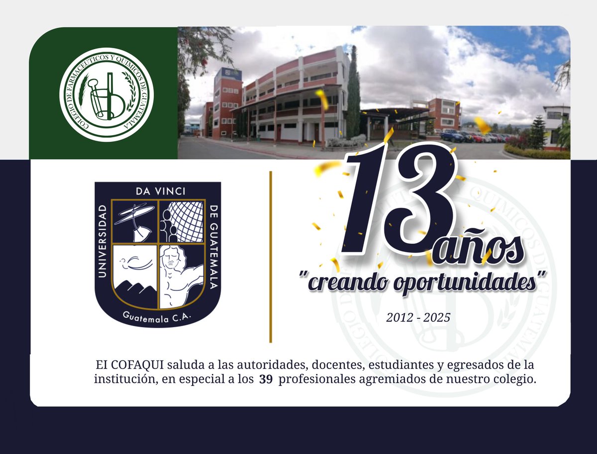 𝗥𝗘𝗖𝗢𝗡𝗢𝗖𝗜𝗠𝗜𝗘𝗡𝗧𝗢 𝗜𝗡𝗦𝗧𝗜𝗧𝗨𝗖𝗜𝗢𝗡𝗔𝗟👏🏻

Felicitamos a la Universidad <a href="/udvgt/">Universidad Da Vinci</a> por conmemorar su aniversario.

Saludamos a los más de 30 egresados que forman parte del COFAQUI. 

#JuntosSomosCOFAQUI
