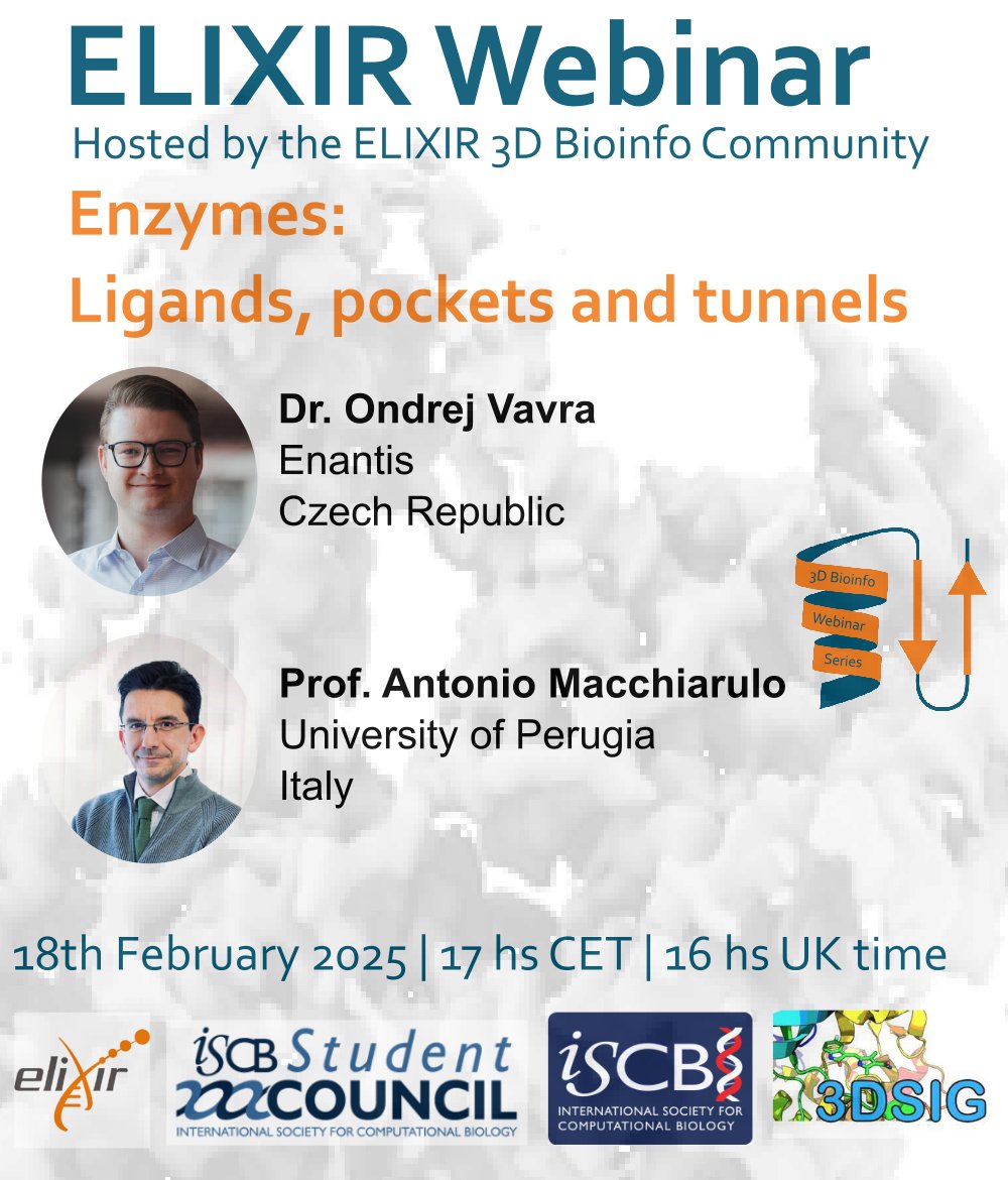 3DSIG_ISCB's tweet photo. New event announced! This time a full webinar on enzymes! Do not miss it! Register in the link!
February 18th 4pm UK time/ 5 pm CET.

https://t.co/iuyKX06E81
Check details about our two speakers below!

Organisers: @NeeladriSen, @GonzaParra_, Vincent Zoete https://t.co/P9NfN9vkFN