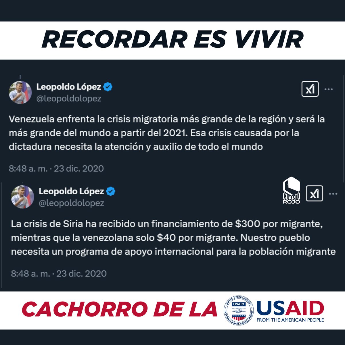 Dale RT para que se conozca cómo Leopoldo Lopez lambuciaba recursos a la USAID para enriquecerse a costa de la crisis venezolana. 

La ayuda humanitaria da para vivir en el barrio más caro de Madrid. 

Y olé 💃
