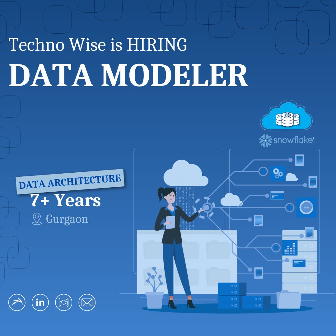 TechnoWise_ind's tweet image. Hiring Snowflake Data Modeler (Architect)
✔ Experience: 8+ years
✔ Data modeling tools
✔ Must have experience in Snowflake
📍Pune (Hybrid)
#DataModeler #Snowflake #Erwin #BigData #SnowflakeArchitect #DataManagement #Tableau #PowerBI #CloudServices
Follow: #TechnoWise_India
