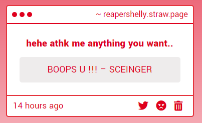 ReaperShell_'s tweet image. Boopth you back

ReaperShelly