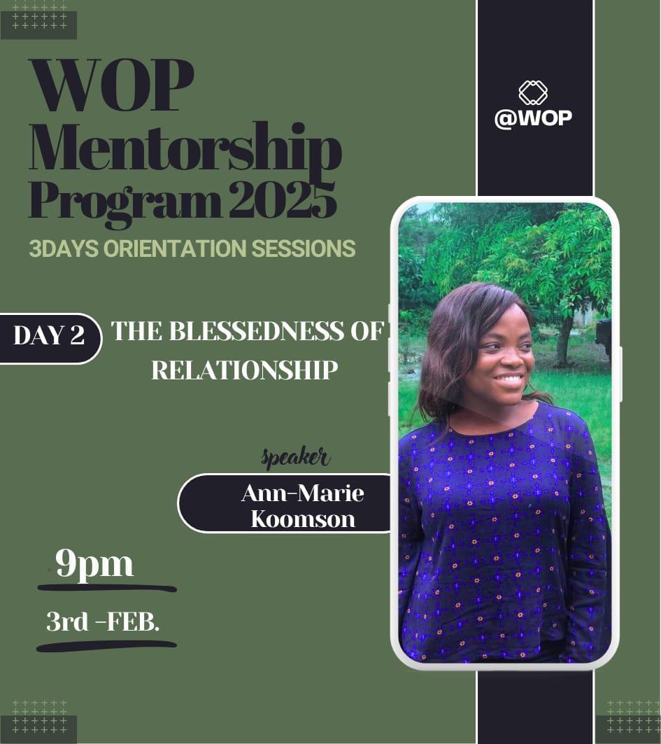 THE WOPMENTORSHIP PROGRAM DAY 2 ORIENTATION ON🔥🔥🔥
THE BLESSEDNESS OF RELATIONSHIP ✍️ 
Line upon line.
Precept upon precept.

Men are coming🔥🔥🔥
#WOPMENTEE2025
#CAPACITYBUILDING