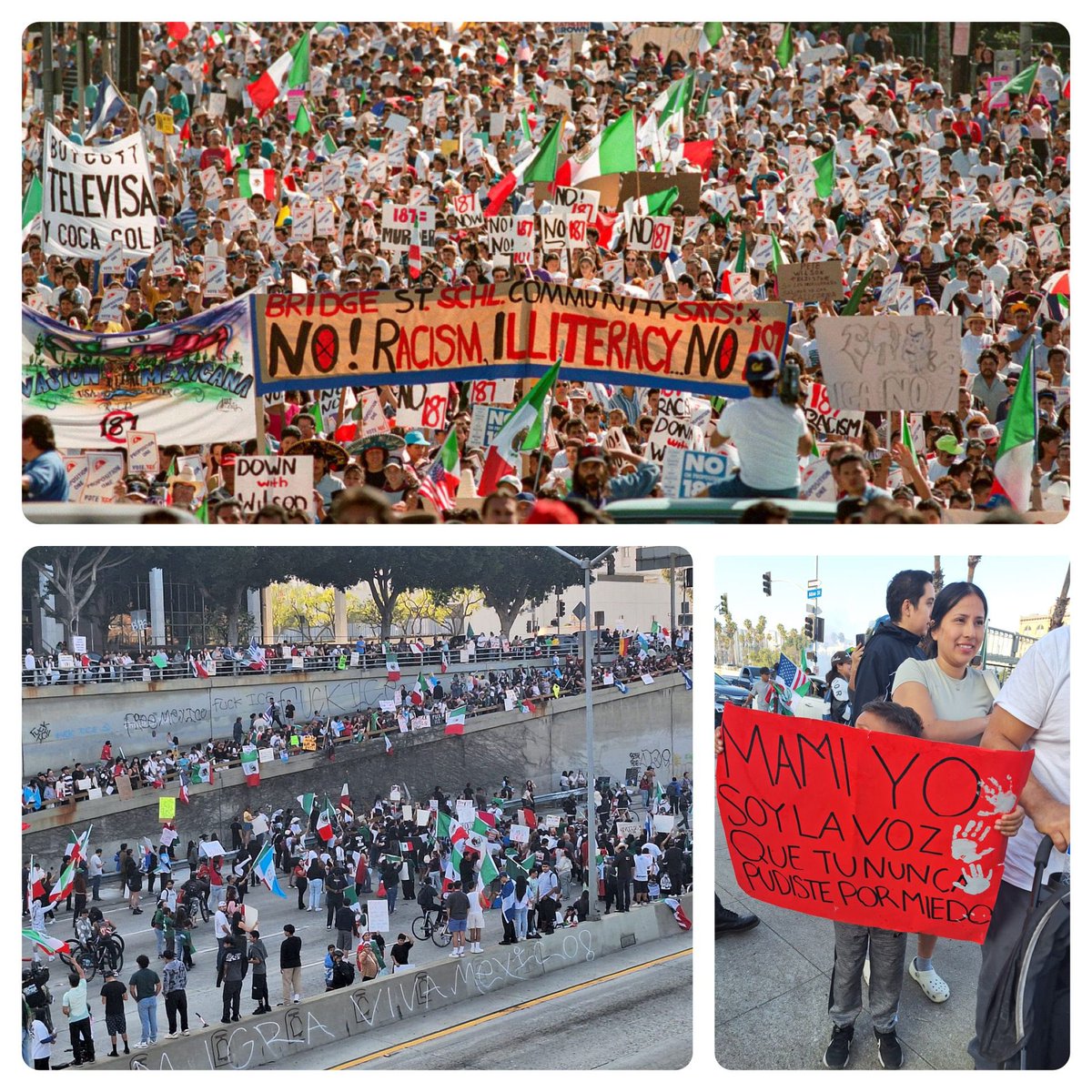 Ayer, hijos y nietos de migrantes (mayoría estadounidenses) salieron a las calles de #LosÁngeles a manifestarse pacíficamente en favor de la dignidad y dimensión humana de la migración. Una movilización intergeneracional que recuerda la lucha de hace 30 años c/la #Proposición187