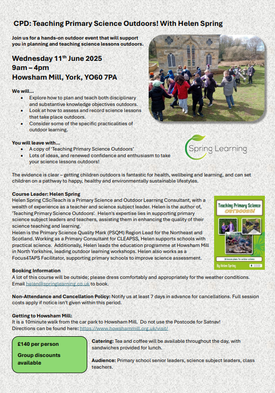 Helen Spring CSciTeach (@springlearns) on Twitter photo Teaching Primary Science Outdoors CPD at Howsham Mill in North Yorkshire - 11th June - email helen@springlearning.co.uk to book Teaching Primary Science Outdoors CPD at Howsham Mill in North Yorkshire - 11th June - email helen@springlearning.co.uk to book