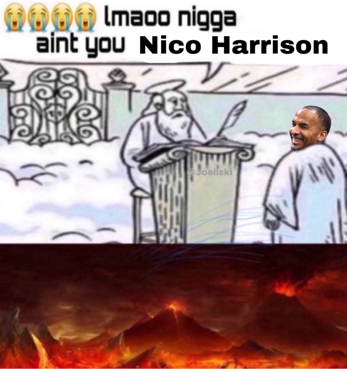 HaterReport's tweet photo. Nico Harrison when he tries to get into Heaven https://t.co/A6WDtFjzZH