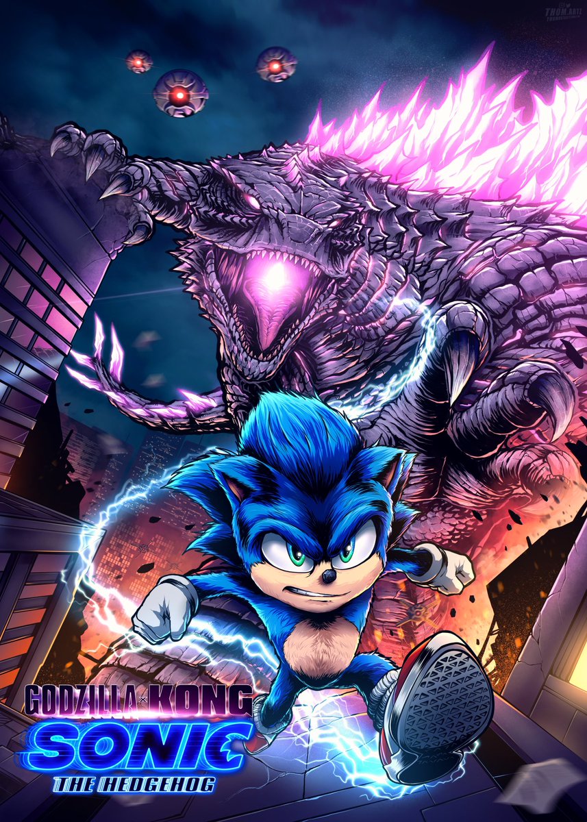 thomdotartz's tweet image. SonicZilla 2027 !! I saw this was kinda trending and wanted to make something fun! Hope y’all like! #godzilla #SONIC