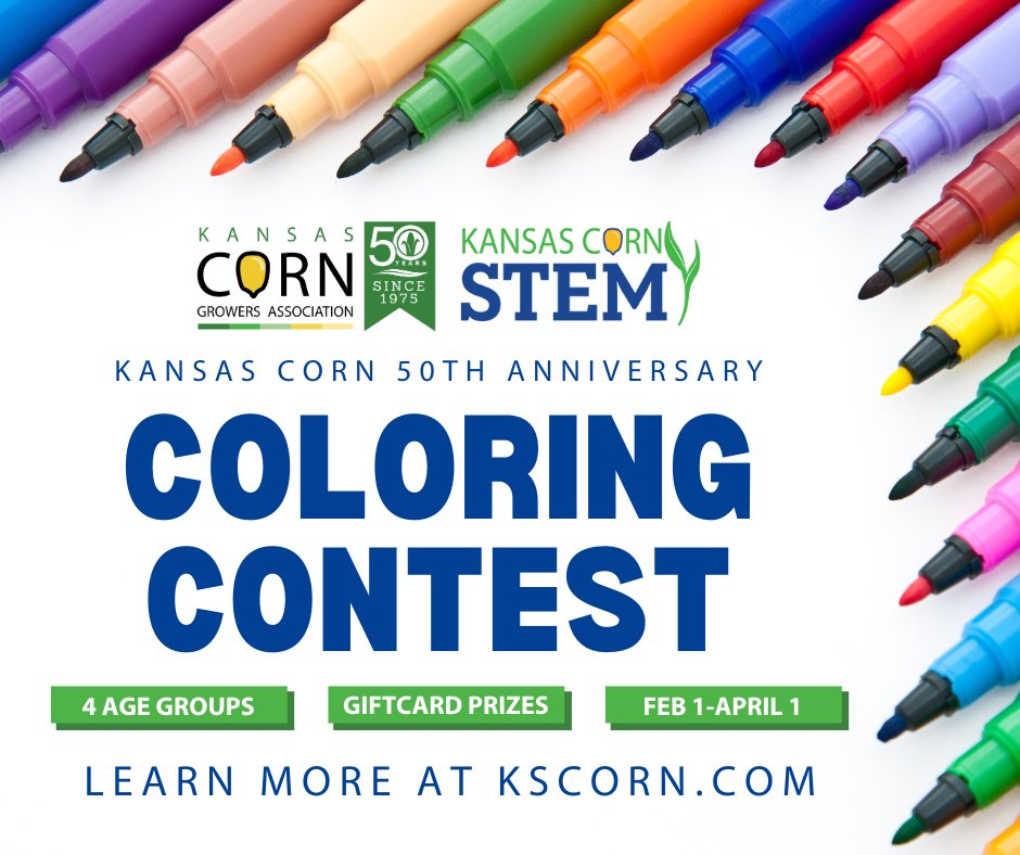 We’re celebrating KCGA’s 50TH Anniversary with a coloring contest! Age categories range from Kindergarten through adult with three giftcard prizes per category! Learn more at kscorn.com/coloringcontes… #kscorn #kcga50 #kansas
