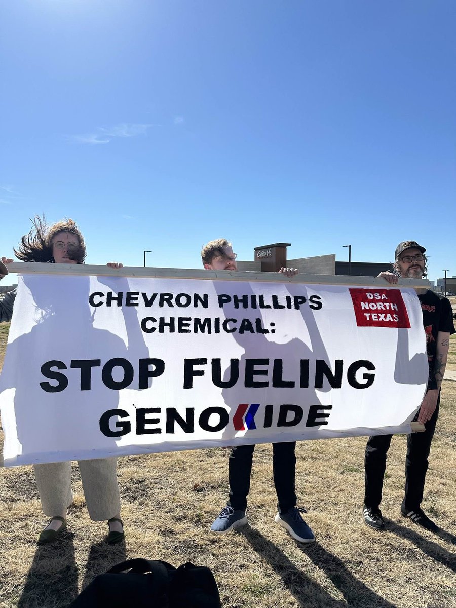 DSA_NorthTexas's tweet photo. YESTERDAY: Plano heard us LOUD & CLEAR. So long as Chevron remains complicit in so-called Israel’s apartheid state & genocidal project of Zionism, no one should fuel up at @Chevron ! We’re just getting started in this fight.
#StopFuelingGenocide!
#bds https://t.co/BsN5SdtQE1