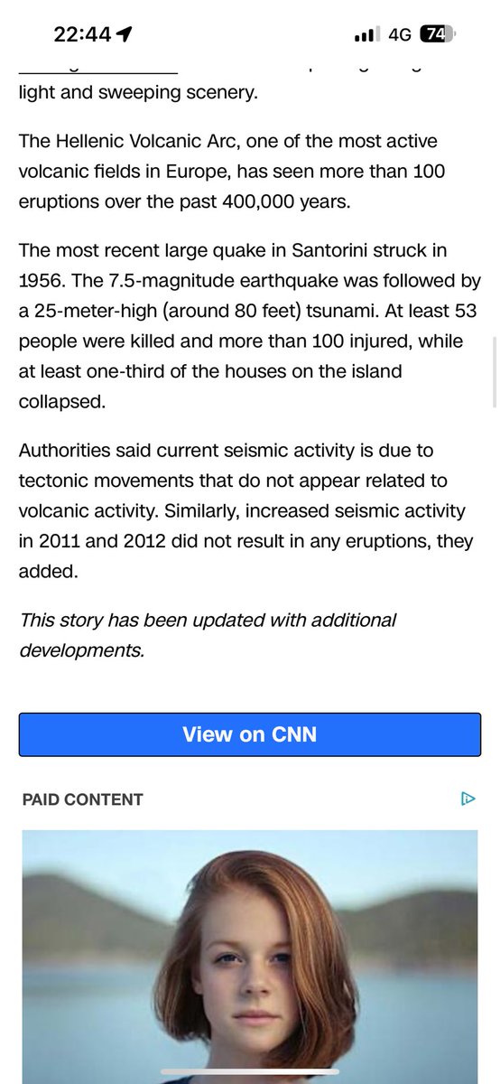 Mikdatca's tweet photo. CNN’ne göre Santorini’de en son 1956 da 7.5 büyüklüğünde bir deprem olmuş. Depremi 25 m tsunami dalgaları takip etmiş. 

Bu günkü sismik faaliyetler 2011 ve 2012’de de görülmüş ama ne büyük bir deprem ne de bir patlama olmuş. Büyük bir ihtimalle yine benzer bir durum olacak İnşallah!

Ama Bütün bunlar Yunanlılar gibi eğer patlarsa diye düşünüp afet senaryosu yapmamıza bir engel değil…