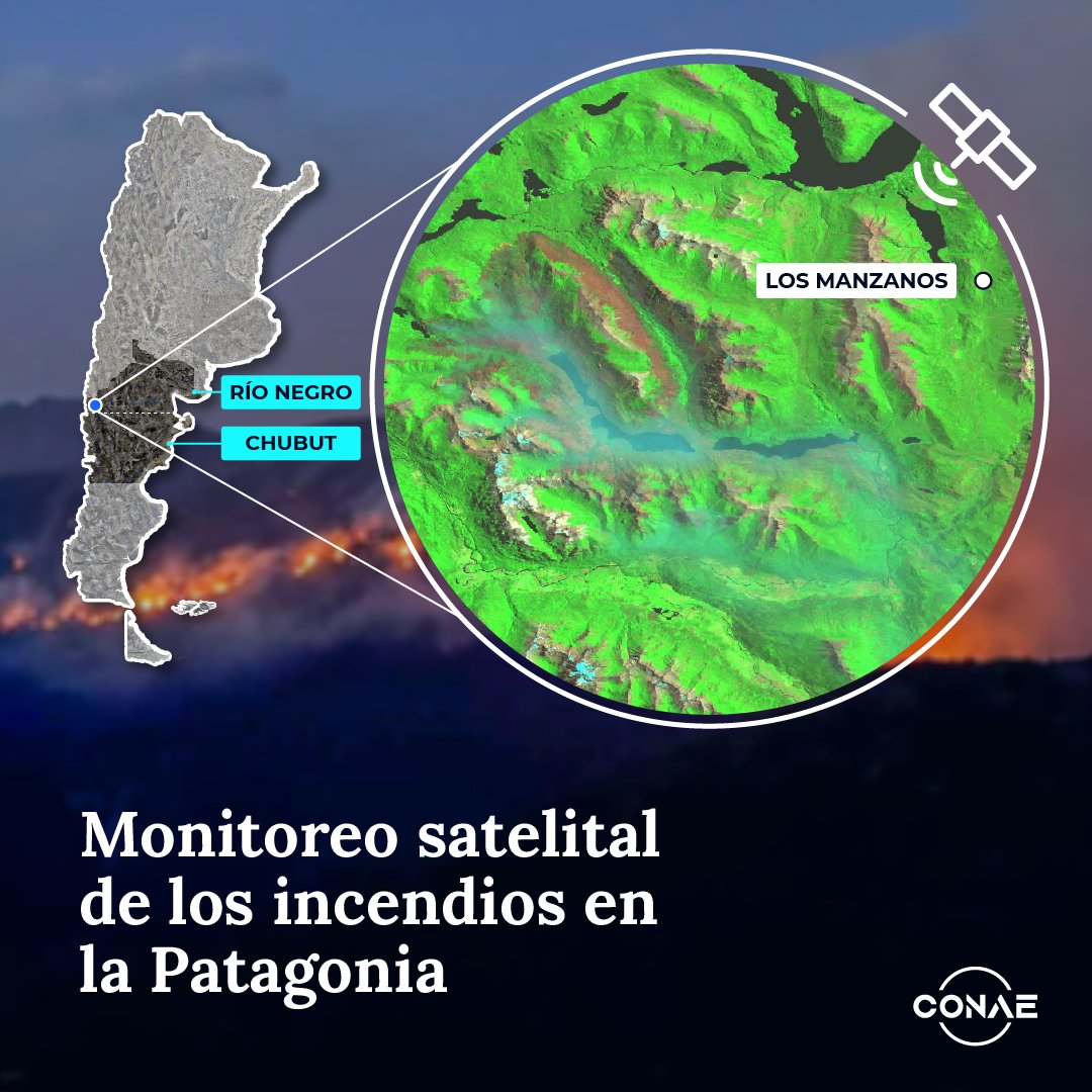 CONAE_Oficial's tweet photo. 📡Monitoreo satelital de los incendios en la Patagonia

🌎La CONAE produce mapas de las áreas afectadas por incendios en las provincias de Río Negro y Chubut, a partir de información provista por satélites de observación de la Tierra.

🧵 (Abrimos hilo) ⬇️ https://t.co/8rkelV9xon