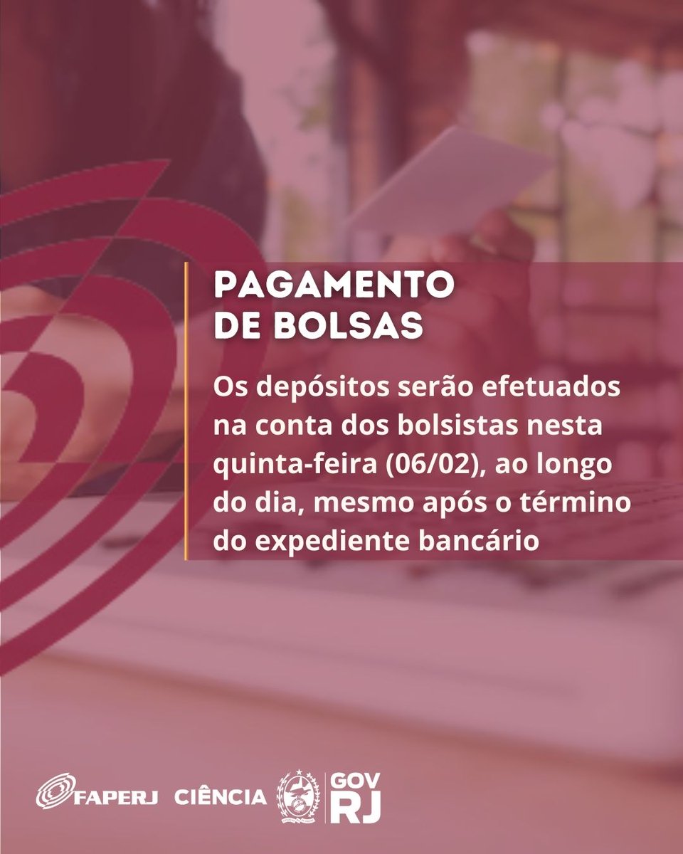 #PagamentodeBolsas - A direção da #FAPERJ e a Secretaria de Estado de Ciência, Tecnologia e Inovação do Rio de Janeiro (Secti-RJ) informam que o pagamento das bolsas, referentes ao mês de janeiro, já foi autorizado. 👇🏽