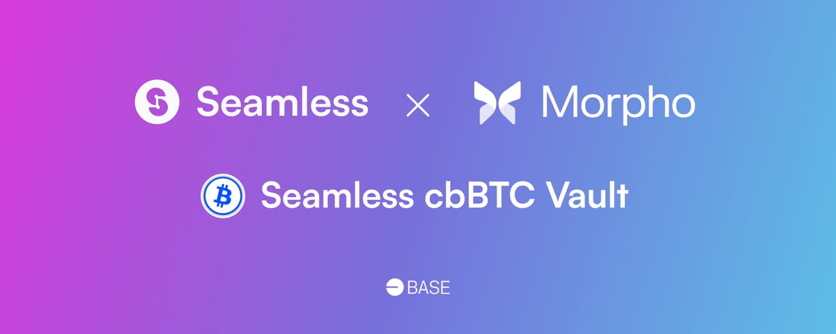 🦋✨ Launch Alert: Seamless cbBTC Vault on Morpho ✨🦋

Just weeks after launching the Seamless USDC Vault on <a href="/MorphoLabs/">Morpho Labs</a>, amassing $10M+ TVL, we’re riding the wave of momentum and early adoption with new vaults.

Today, Seamless’s cbBTC Vault on @morpholabs is live, offering