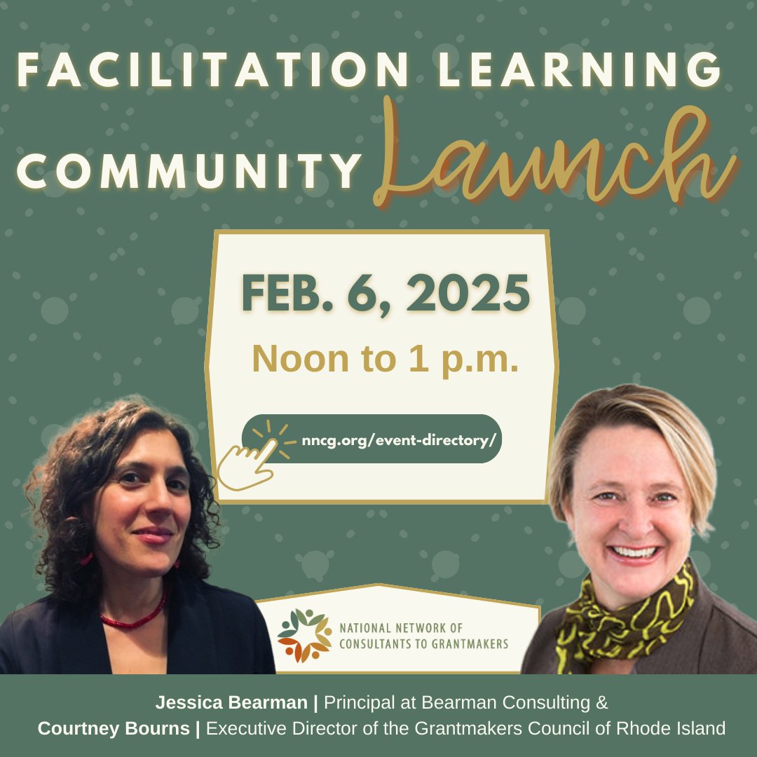 Calling all philanthropy consultants! 📣

Join us for the launch of a learning community on facilitation techniques—share challenges, exchange tools, and grow together. 

If you facilitate &amp; love learning, this is for you!

🔗 Learn more: nncg.org/event-director…

#NNCG #NNCGisWE
