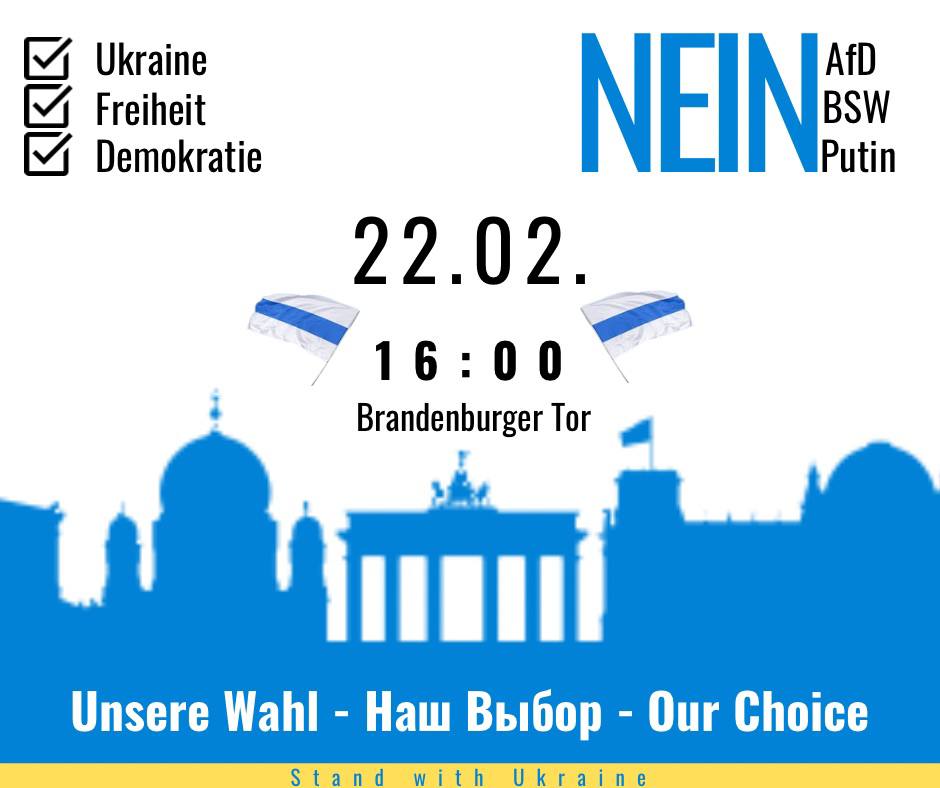 DemokJA's tweet photo. #Berlin #StandWithUkraine 22.02.2025
В преддверии третьей годовщины полномасштабной войны РФ с Украиной и за день до парламентских выборов в Германии (23.02) Demokrati-JA в сотрудничестве с гражданскими организациями и независимыми активистами из разных стран проводит акцию ... https://t.co/bWv6dhQnfZ