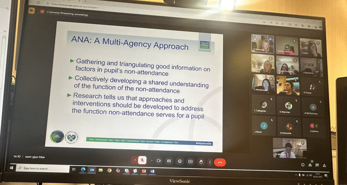 Great first ANA session tonight with <a href="/hawellbeing/">Faculty of Wellbeing, Equality & Inclusion</a> and partners focusing on supporting continuous improvement in pupil attendance.  Looking forward to working with <a href="/ArgyllButeEPS/">Argyll & Bute Educational Psychology Service</a> and <a href="/AlisonMunro17/">Alison Munro</a> throughout the programme #AddressingNonAttendance <a href="/abc_OCTF/">Argyll and Bute Council Education Service</a>