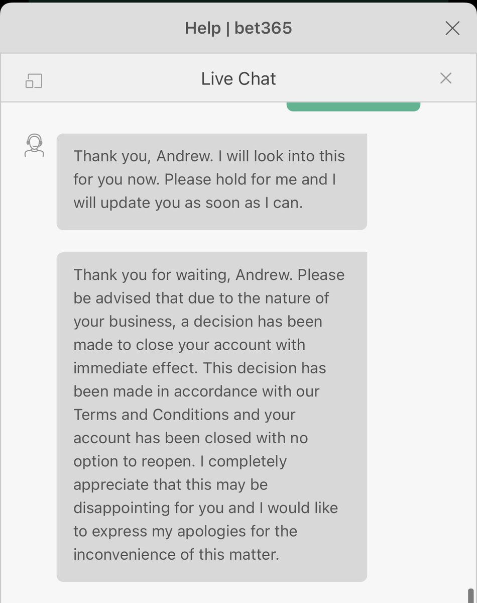 Can’t win bets on a betting site or they close your account for “the nature of your business” 😂😂 ok <a href="/bet365/">bet365</a>