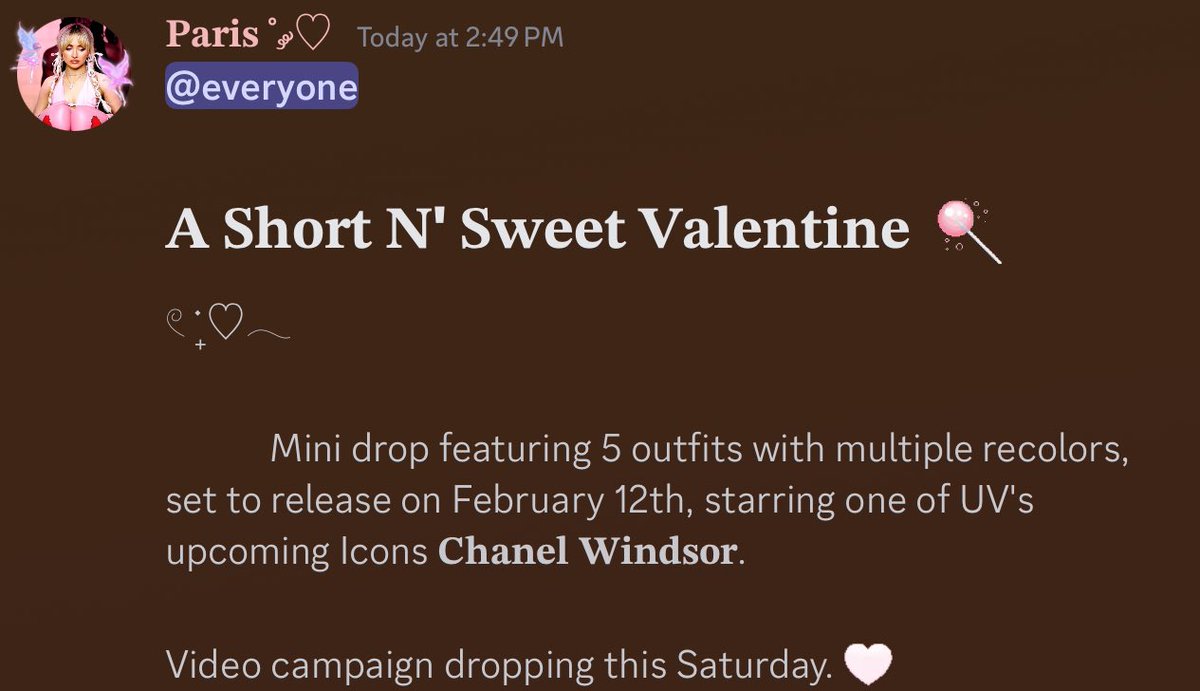 The New Briar Rose mini drop is releasing next week! Featuring <a href="/ChaneIWindsor/">Chanel 🐾</a>. Be sure to join our Discord server so you don’t miss the drop &amp; video campaign! 

discord.gg/Gbs3rsvEcW