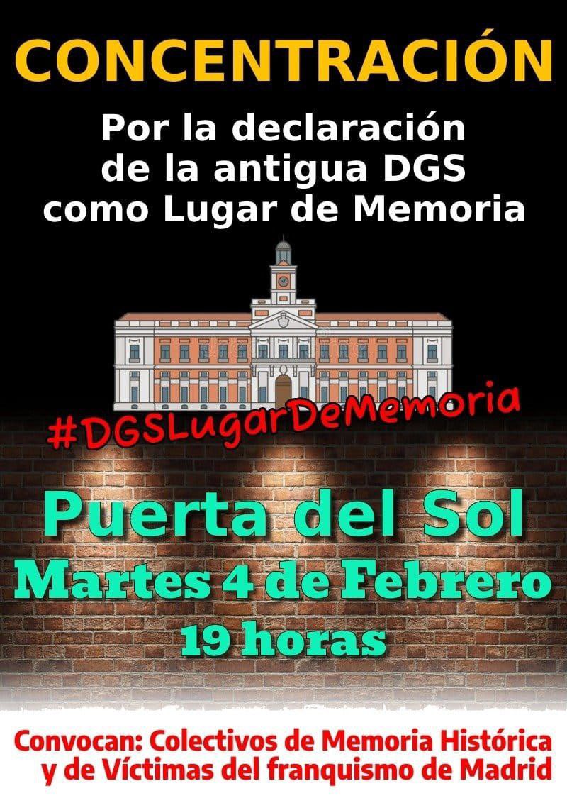 Todo nuestro apoyo y solidaridad con las compañeras de los Colectivos de Memoria Democrática y Victimas del Franquismo en su lucha para que la antigua DGS sea declarada lugar de memoria. Allí estaremos!!! #DGSLugarDeMemoria