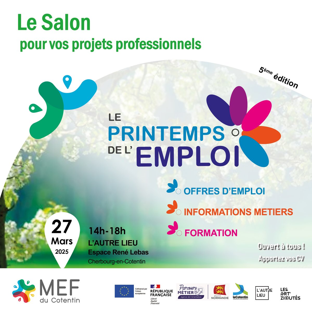 Pour la 5ème année, nous organisons le printemps de l'emploi 🔍Offres d'emploi, informations sur la formation, la reconversion professionnelle, des rencontres avec des professionnels de tout secteur.
📅 Jeudi 27/03
🕑 14h 18h
📍 L'autre Lieu 
Gratuit et ouvert à tous